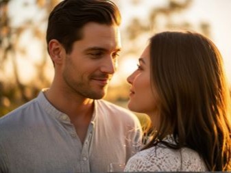 Homme regardant une femme avec un sourire discret, montrant des signes d’attirance et de langage cor