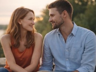 Regard complice entre un homme et une femme illustrant une attirance réciproque et une connexion émo