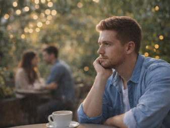 Homme pensif observant une relation, attentif aux signes d’attachement